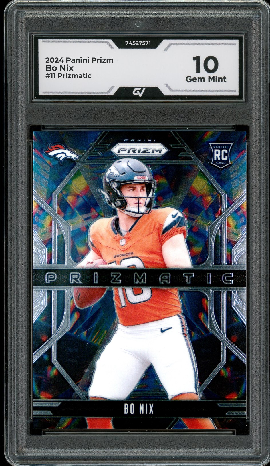 2024 Panini Prizm #11 Bo Nix Prizmatic Rookie Card RC Graded 10 Gem Mint - Front
