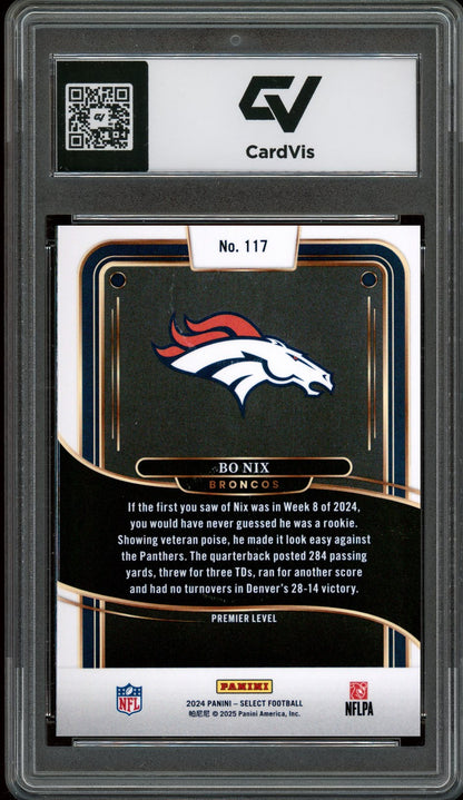 2024 Panini Select #117 Bo Nix Rookie Card RC Graded 10 Gem Mint - Back