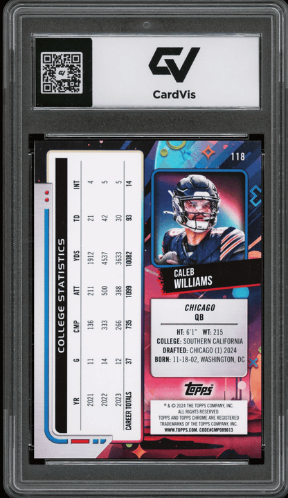 2024 Topps Cosmic Chrome #118 Caleb Williams Graded 10 Gem Mint - Back