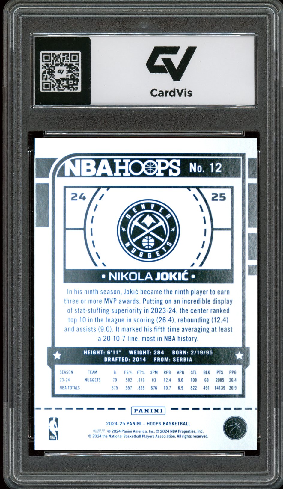 2024 Panini Hoops #12 Nikola Jokic Winter Graded 10 Gem Mint - Back