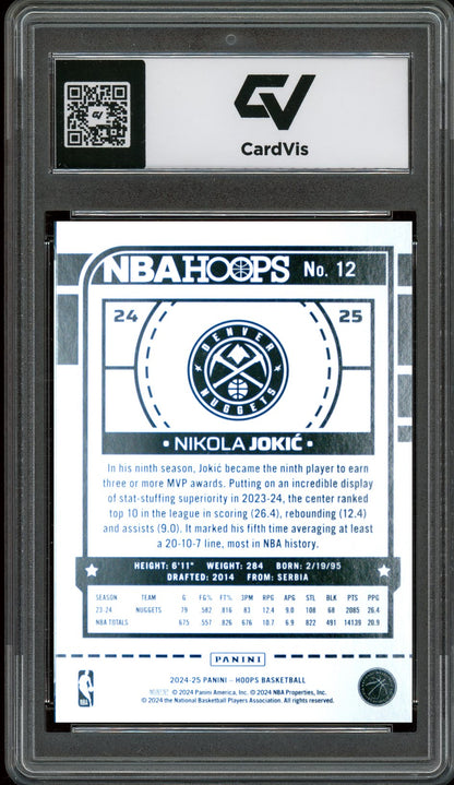 2024 Panini Hoops #12 Nikola Jokic Winter Graded 10 Gem Mint - Back