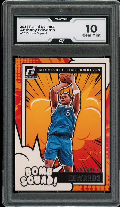 2024 Panini Donruss #13 Anthony Edwards Bomb Squad Graded 10 Gem Mint - Front
