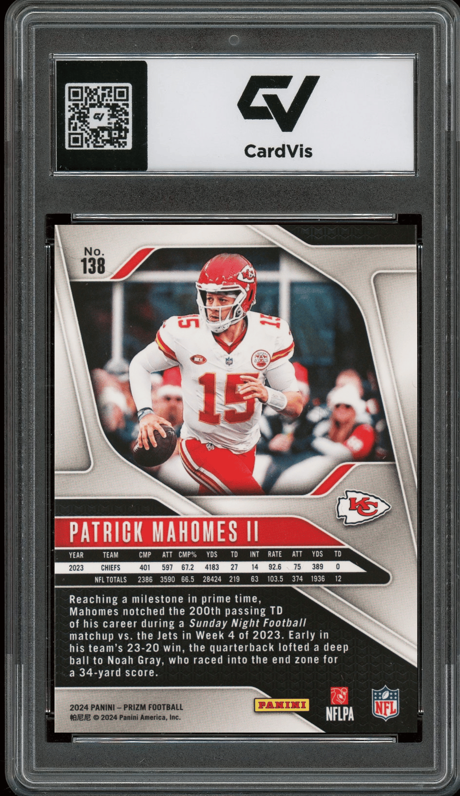 2024 Panini Prizm #138 Patrick Mahomes II Graded 10 Gem Mint - Back