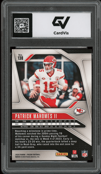 2024 Panini Prizm #138 Patrick Mahomes II Graded 10 Gem Mint - Back
