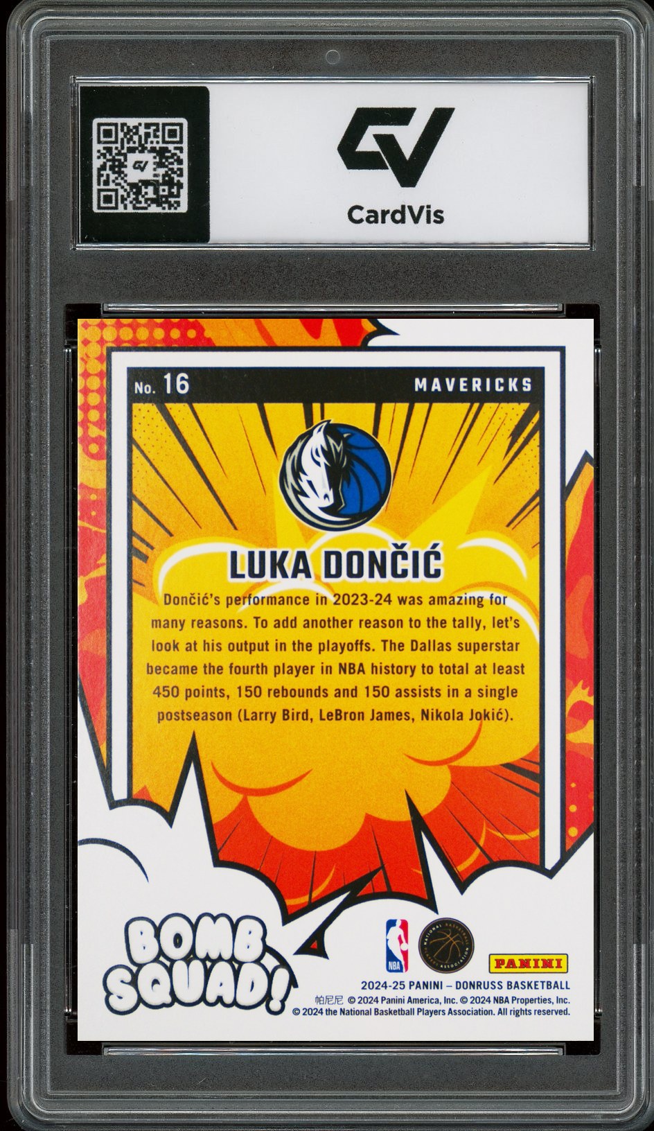 2024 Panini Donruss #16 Luka Doncic Bomb Squad Graded 10 Gem Mint - Back