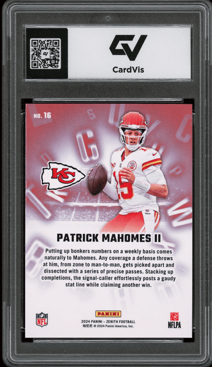 2024 Panini Zenith A To Z #16 Patrick Mahomes II Graded 10 Gem Mint - Back