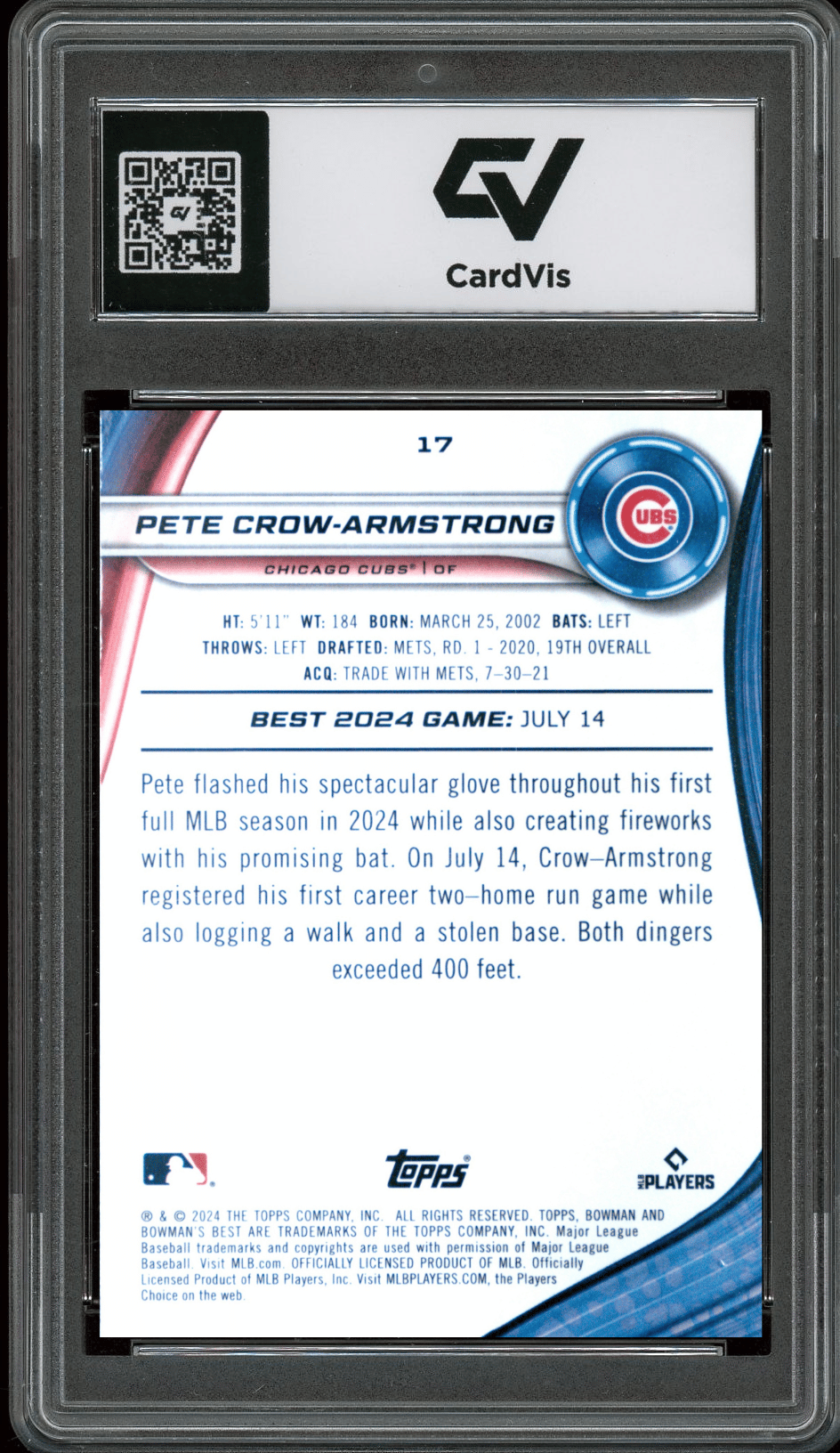2024 Bowman's Best #17 Pete Crow-Armstrong Graded 10 Gem Mint - Back