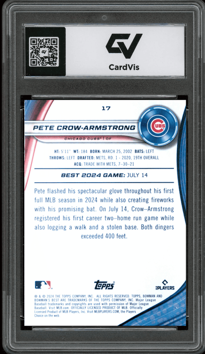 2024 Bowman's Best #17 Pete Crow-Armstrong Graded 10 Gem Mint - Back