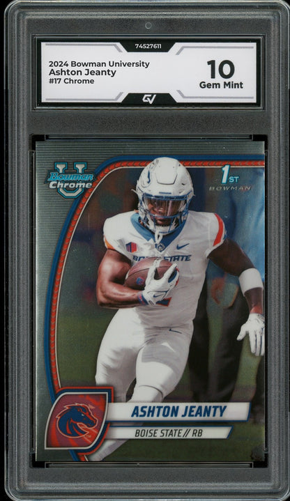 2024 Bowman University #17 Ashton Jeanty Chrome Rookie Card RC Graded 10 Gem Mint - Front