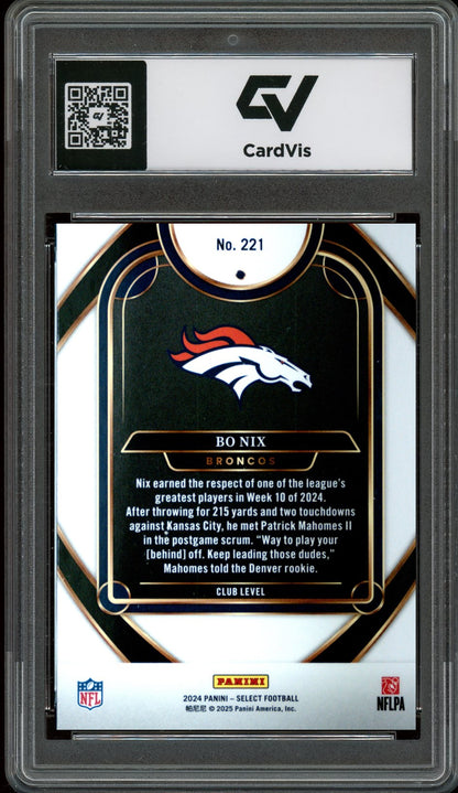 2024 Panini Select #221 Bo Nix Rookie Card RC Graded 10 Gem Mint - Back