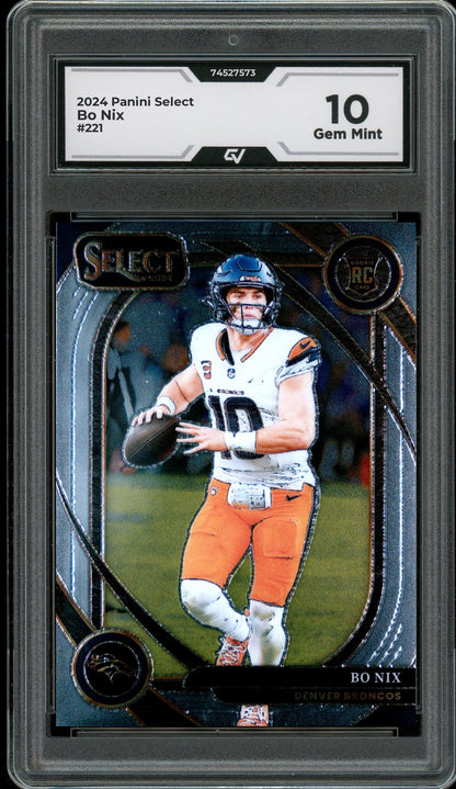 2024 Panini Select #221 Bo Nix Rookie Card RC Graded 10 Gem Mint - Front