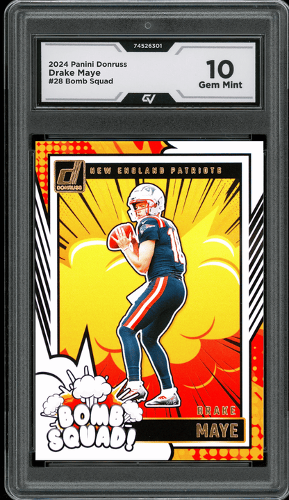 2024 Panini Donruss Bomb Squad #28 Drake Maye Graded 10 Gem Mint - Front