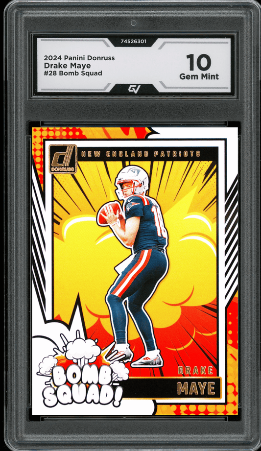 2024 Panini Donruss Bomb Squad #28 Drake Maye Graded 10 Gem Mint - Front