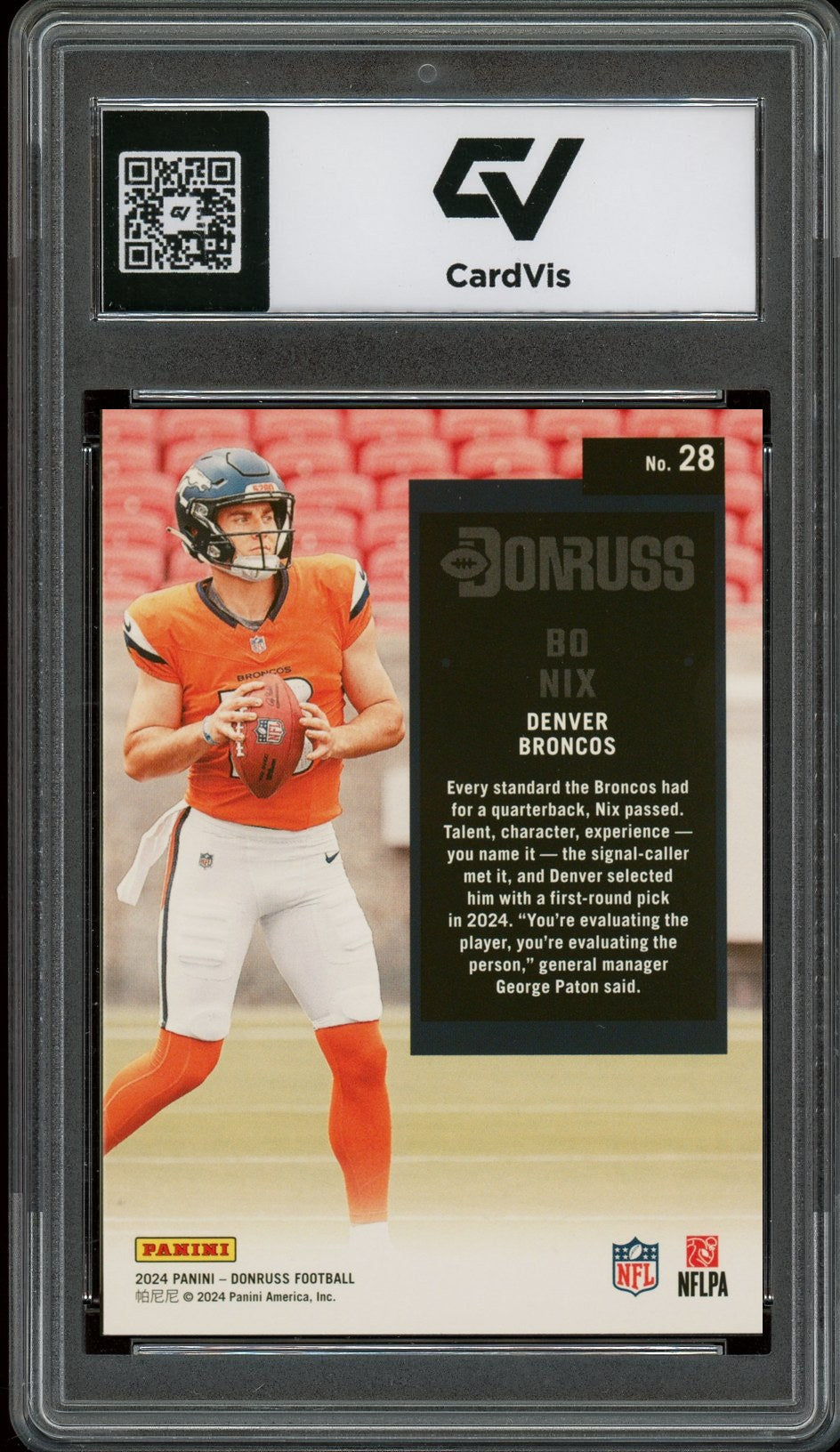2024 Panini Donruss #28 Bo Nix Retro 1994 Rookie Card RC Graded 10 Gem Mint - Back