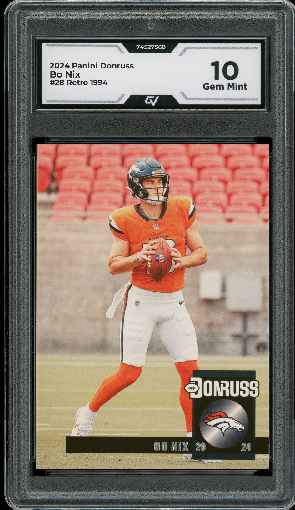 2024 Panini Donruss #28 Bo Nix Retro 1994 Rookie Card RC Graded 10 Gem Mint - Front