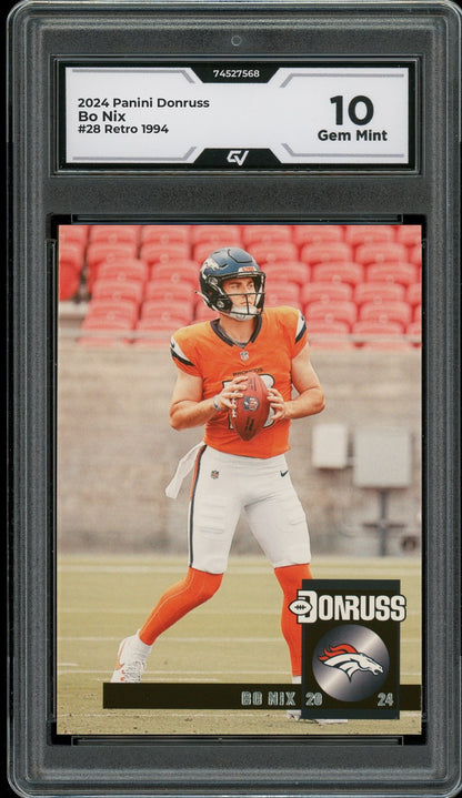 2024 Panini Donruss #28 Bo Nix Retro 1994 Rookie Card RC Graded 10 Gem Mint - Front