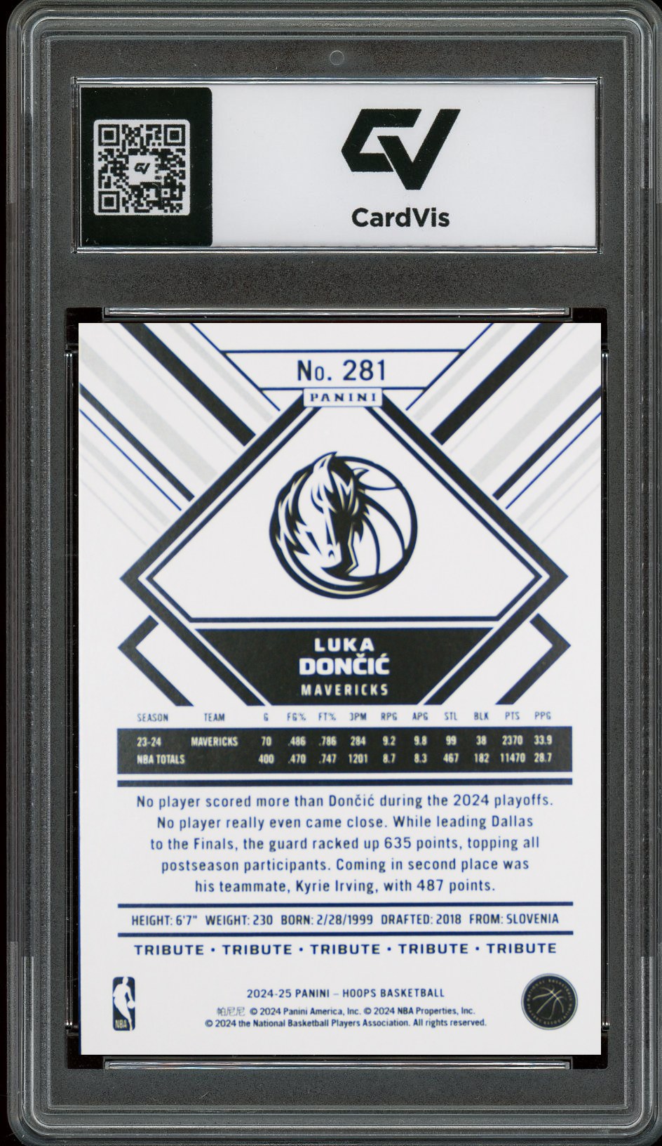 2024 Panini Hoops #281 Luka Doncic Graded 10 Gem Mint - Back