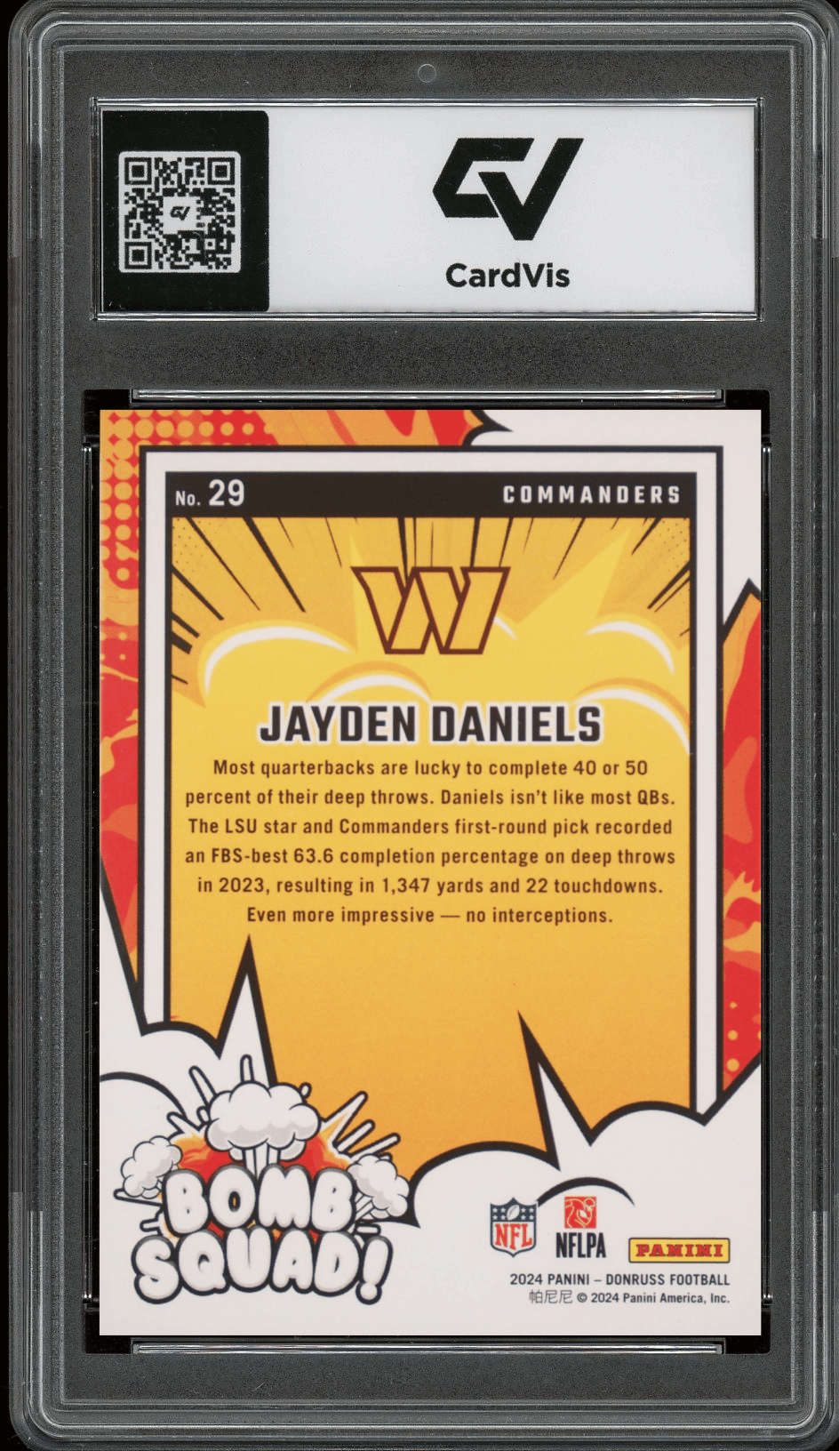 2024 Panini Donruss Bomb Squad #29 Jayden Daniels Graded 10 Gem Mint - Back