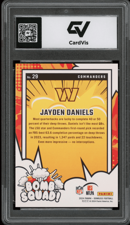 2024 Panini Donruss Bomb Squad #29 Jayden Daniels Graded 10 Gem Mint - Back