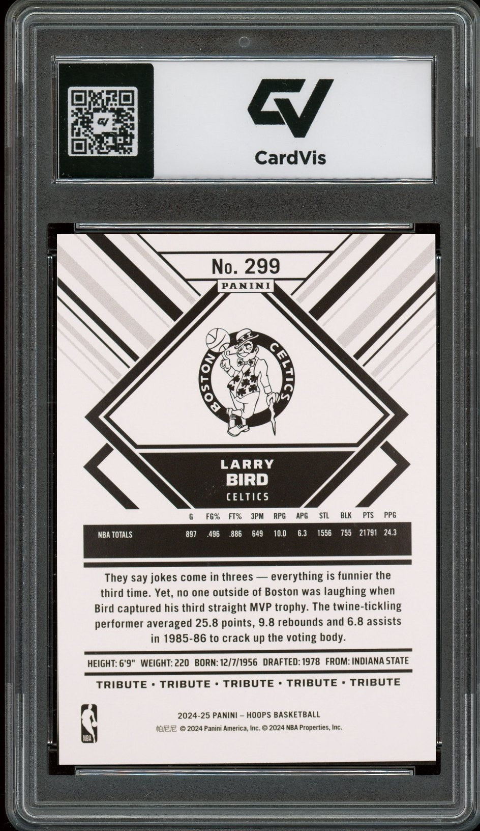 2024 Panini Hoops #299 Larry Bird Graded 10 Gem Mint - Back