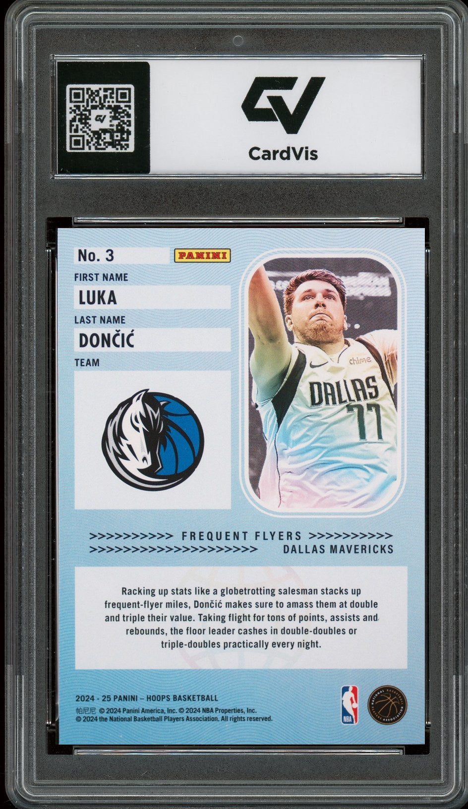 2024 Panini Hoops #3 Luka Doncic Frequent Flyers Holo Graded 10 Gem Mint - Back