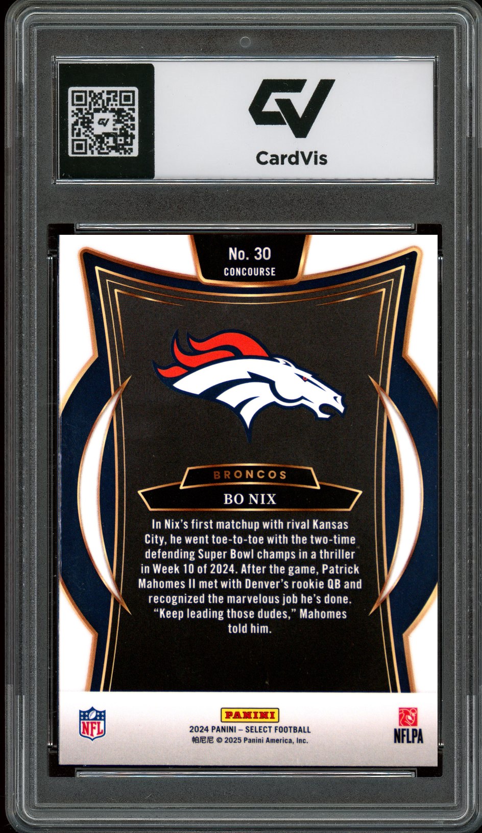 2024 Panini Select #30 Bo Nix Rookie Card RC Graded 10 Gem Mint - Back