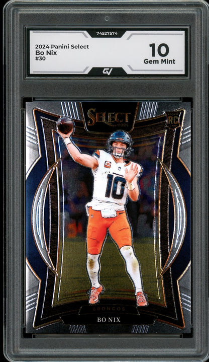 2024 Panini Select #30 Bo Nix Rookie Card RC Graded 10 Gem Mint - Front