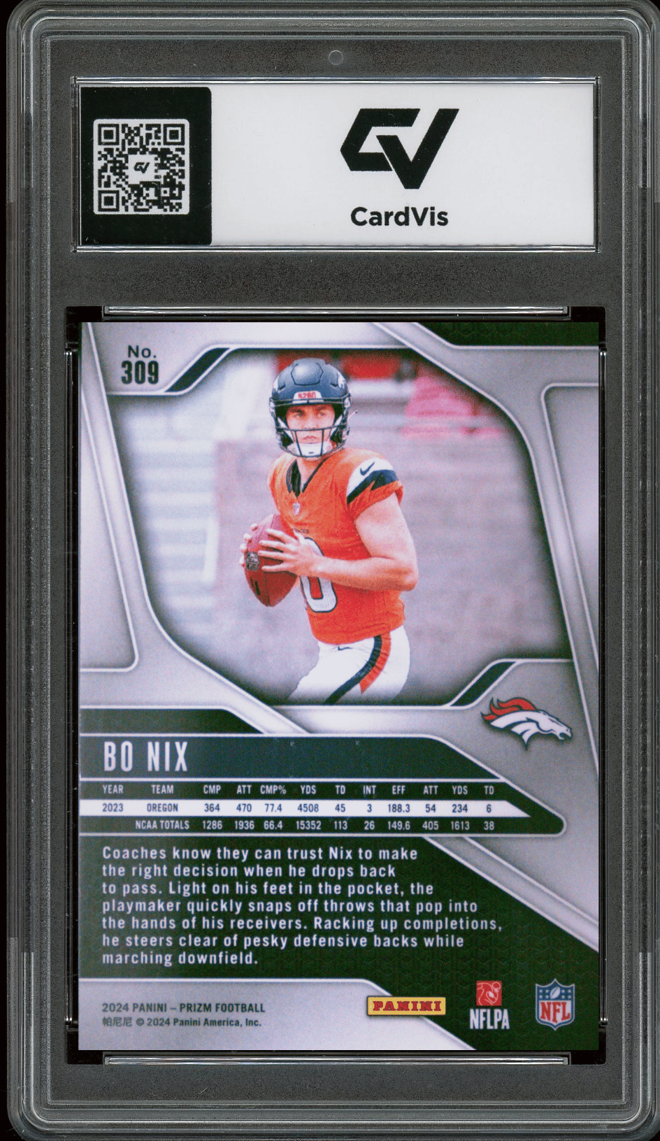 2024 Panini Prizm #309 Bo Nix Graded 10 Gem Mint - Back