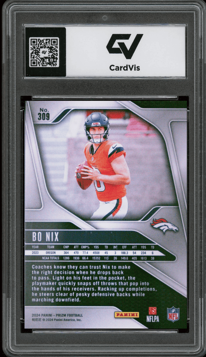 2024 Panini Prizm #309 Bo Nix Graded 10 Gem Mint - Back