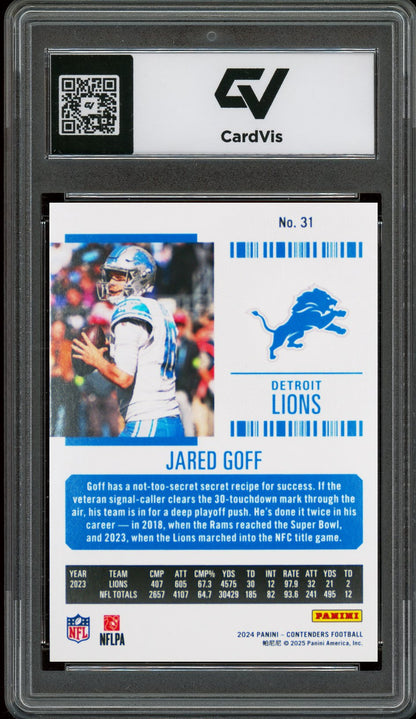 2024 Panini Contenders #31 Jared Goff Graded 10 Gem Mint - Back