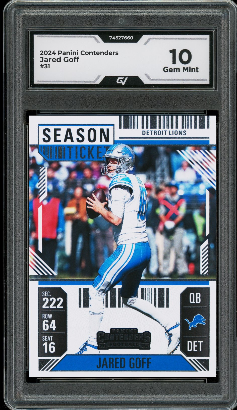 2024 Panini Contenders #31 Jared Goff Graded 10 Gem Mint - Front