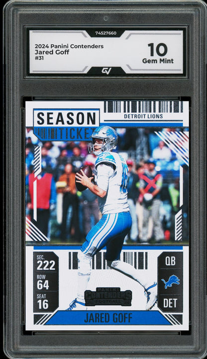 2024 Panini Contenders #31 Jared Goff Graded 10 Gem Mint - Front