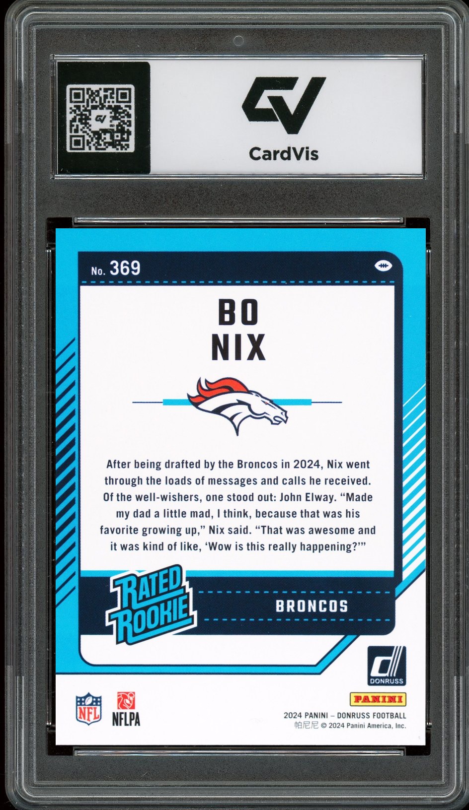 2024 Panini Donruss #369 Bo Nix Rookie Card RC Graded 10 Gem Mint - Back