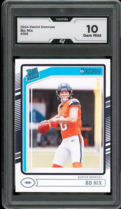2024 Panini Donruss #369 Bo Nix Rookie Card RC Graded 10 Gem Mint - Front