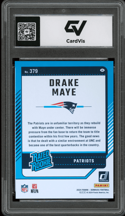 2024 Panini Donruss #379 Drake Maye Graded 10 Gem Mint - Back