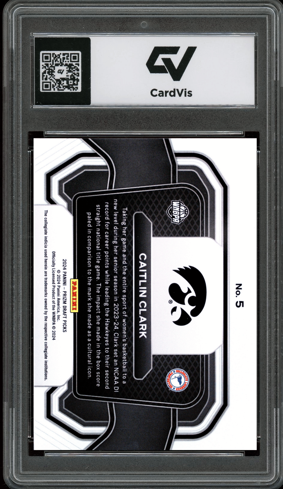 2024 Panini Prizm Draft Picks Campus Legends #5 Caitlin Clark Graded 10 Gem Mint - Back
