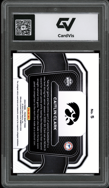 2024 Panini Prizm Draft Picks Campus Legends #5 Caitlin Clark Graded 10 Gem Mint - Back