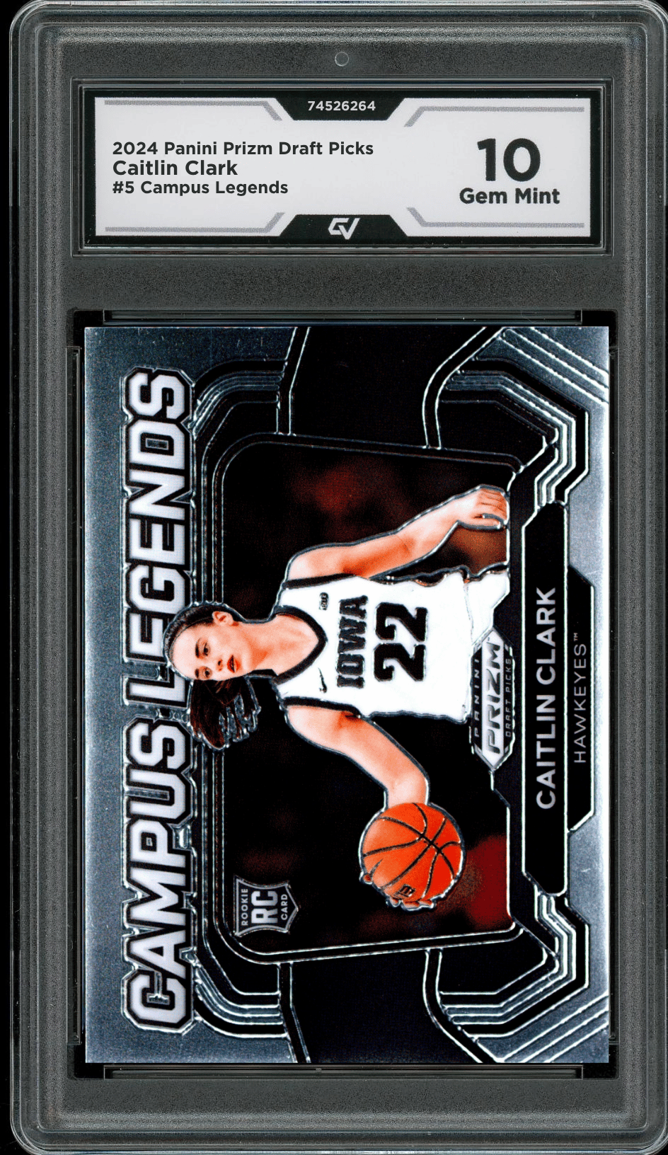 2024 Panini Prizm Draft Picks Campus Legends #5 Caitlin Clark Graded 10 Gem Mint - Front