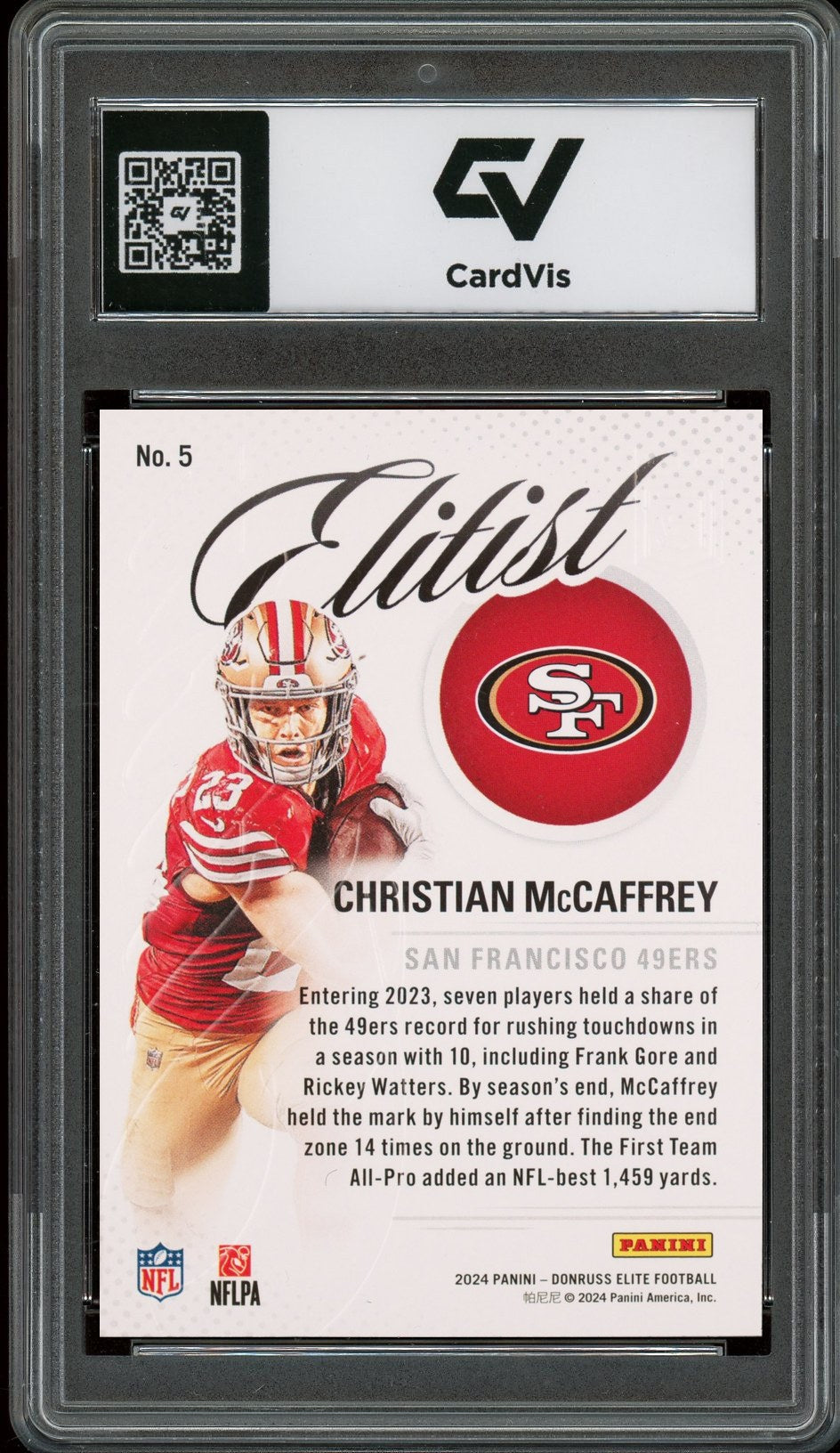 2024 Panini Donruss Elite #5 Christian Mccaffrey Elitist Graded 10 Gem Mint - Back