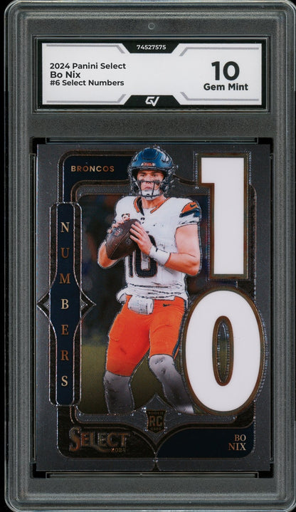 2024 Panini Select #6 Bo Nix Select Numbers Rookie Card RC Graded 10 Gem Mint - Front