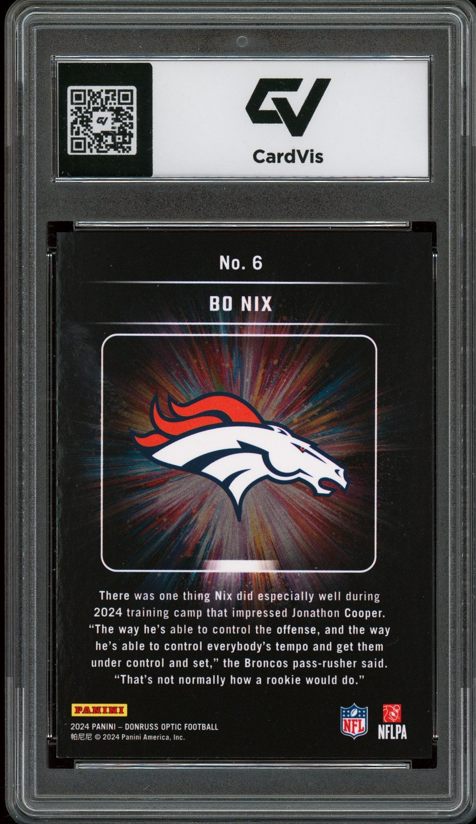 2024 Panini Donruss Optic #6 Bo Nix Light It Up Rookie Card RC Graded 10 Gem Mint - Back
