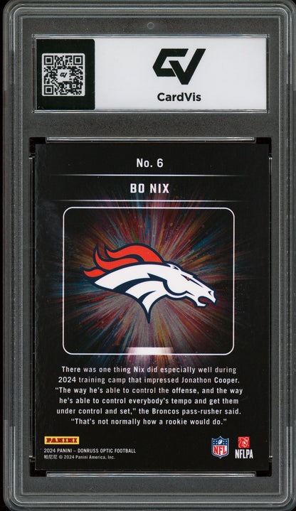 2024 Panini Donruss Optic #6 Bo Nix Light It Up Rookie Card RC Graded 10 Gem Mint - Back