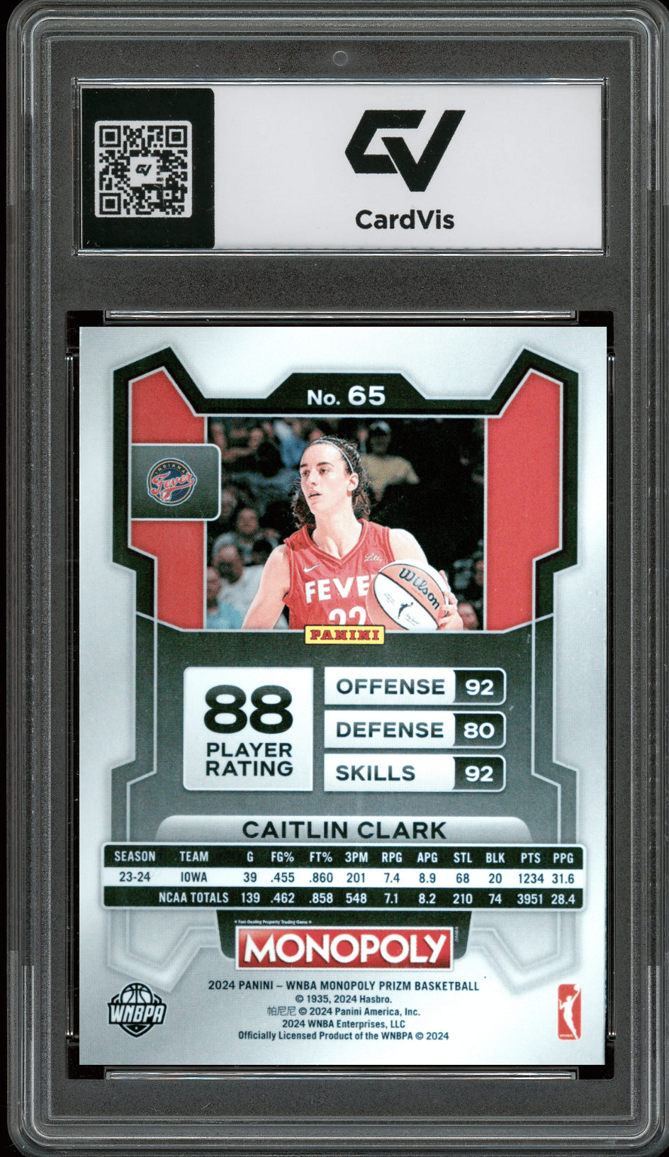2024 Panini Prizm Monopoly WNBA #65 Caitlin Clark Graded 10 Gem Mint - Back
