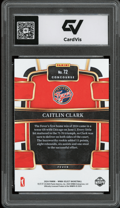 2024 Panini Select WNBA #72 Caitlin Clark Graded 10 Gem Mint - Back
