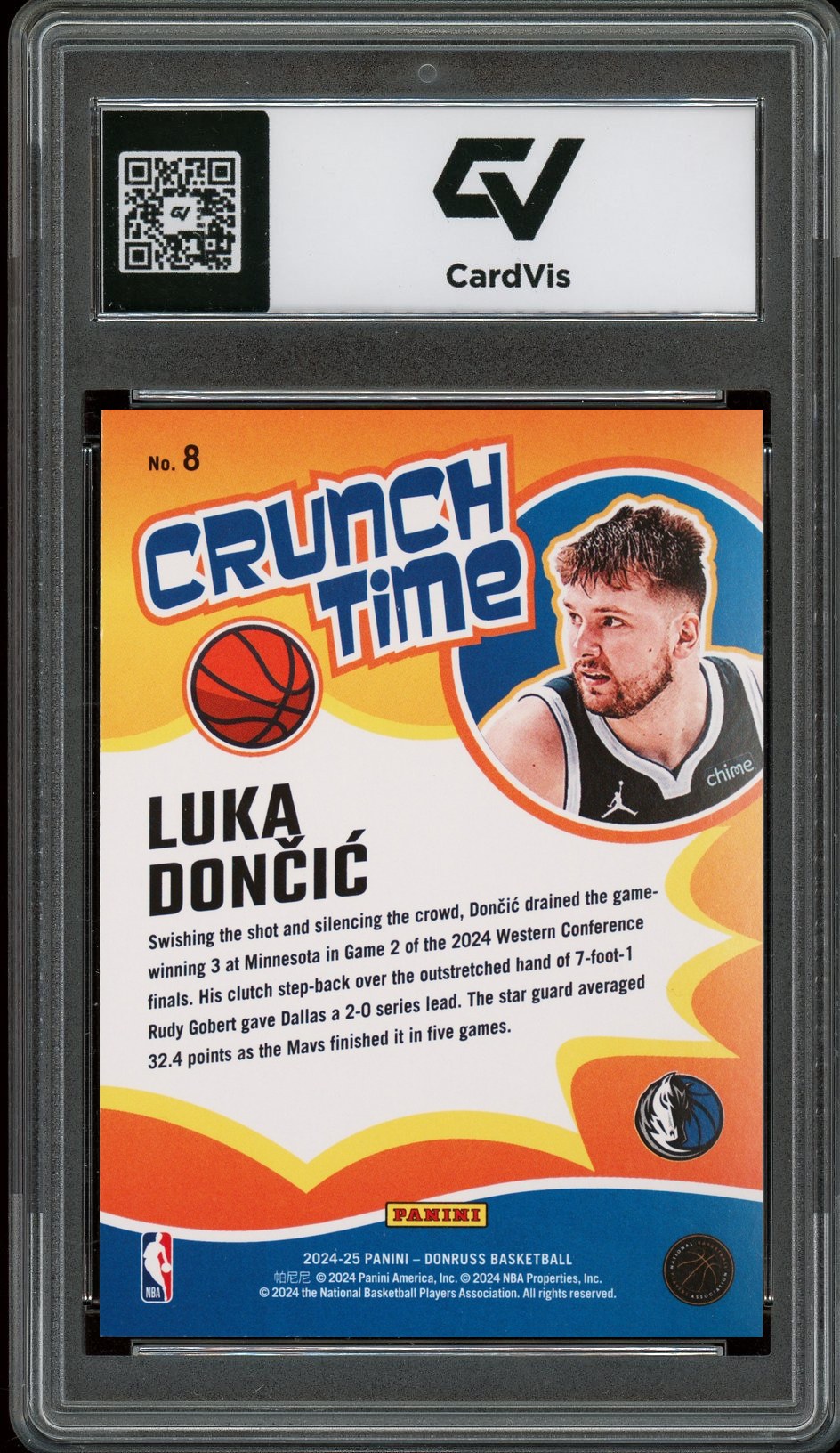 2024 Panini Donruss #8 Luka Doncic Crunch Time Graded 10 Gem Mint - Back