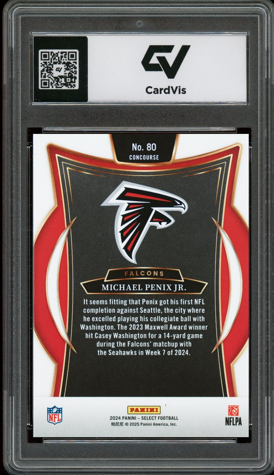 2024 Panini Select #80 Michael Penix Jr. Rookie Card RC Graded 10 Gem Mint - Back