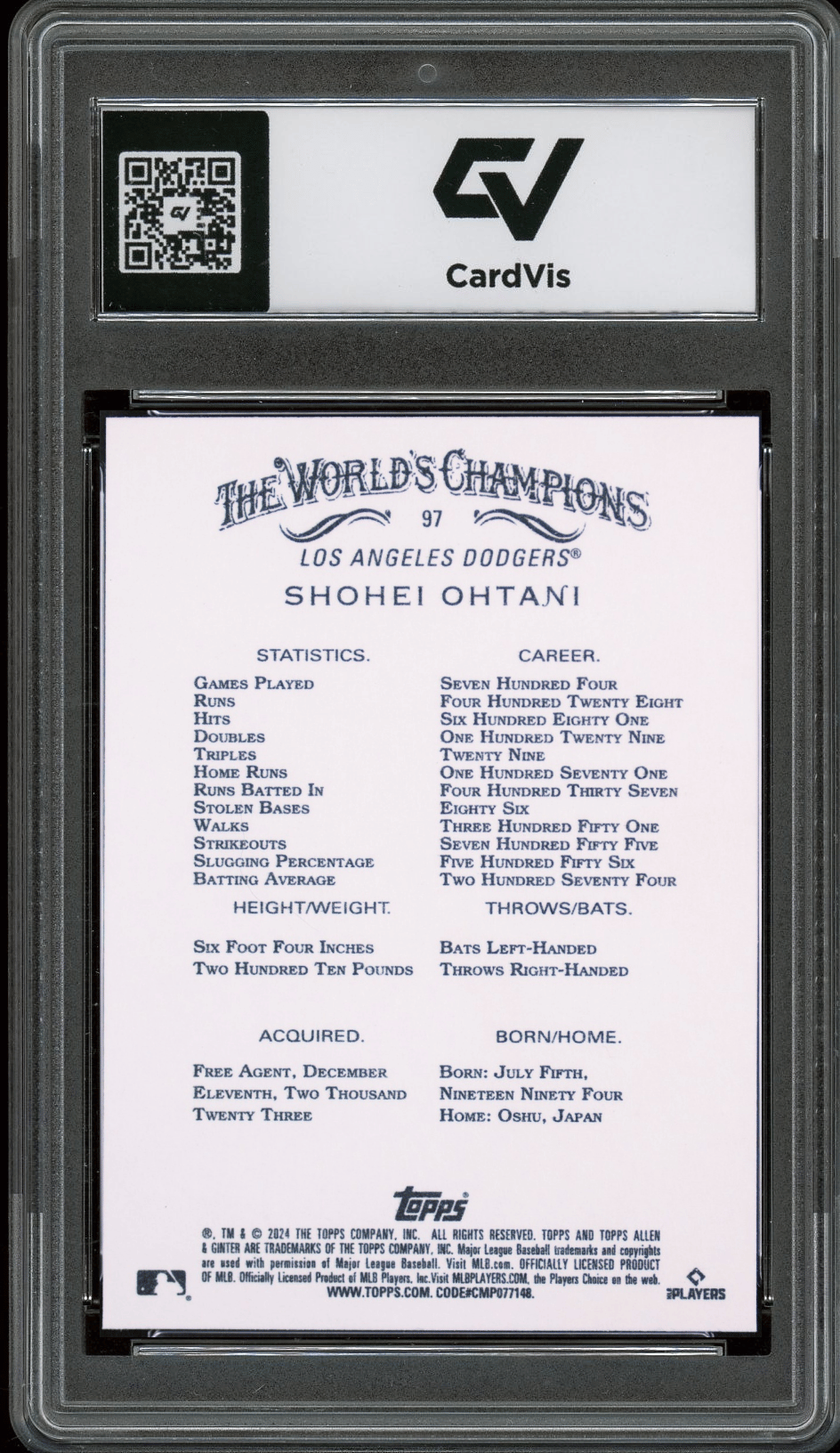 2024 Topps Allen & Ginter #97 Shohei Ohtani Graded 10 Gem Mint - Back