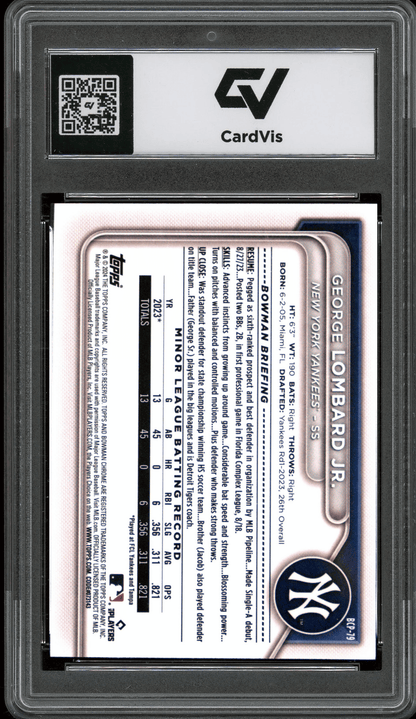 2024 Bowman Chrome Prospects #BCP79 George Lombard Jr Graded 10 Gem Mint - Back