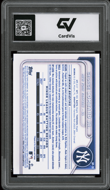 2024 Bowman Paper Prospects #BP79 George Lombard Jr Graded 10 Gem Mint - Back