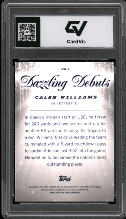 2024 Topps Chrome Dazzling Debuts #DD1 Caleb Williams Graded 10 Gem Mint - Back
